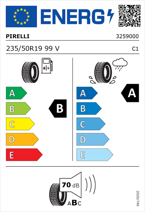 Tyre Label for Pirelli P Zero 235/50R19 99V