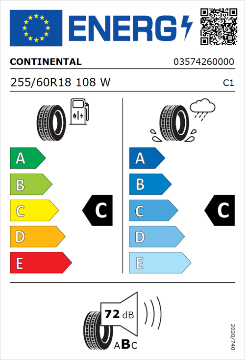 Tyre Label for Continental ContiCrossContact LX Sport 255/60R18 108W