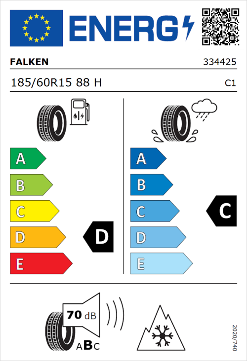 Tyre Label for Falken Euroall Season AS210 185/60R15 88H