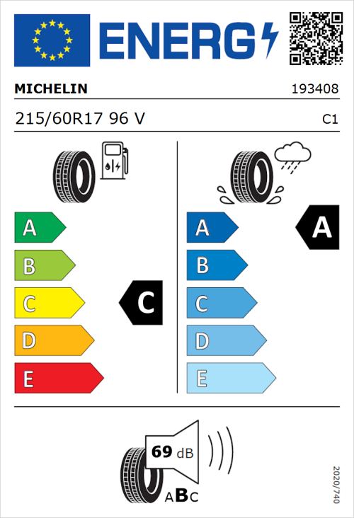 Tyre Label for Michelin Primacy 3 215/60R17 96V