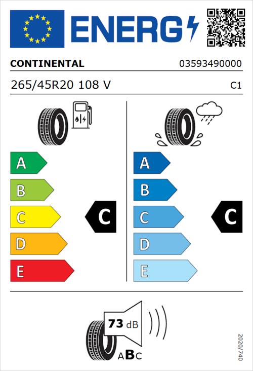 Tyre Label for Continental ContiCrossContact LX Sport 265/45R20 108V