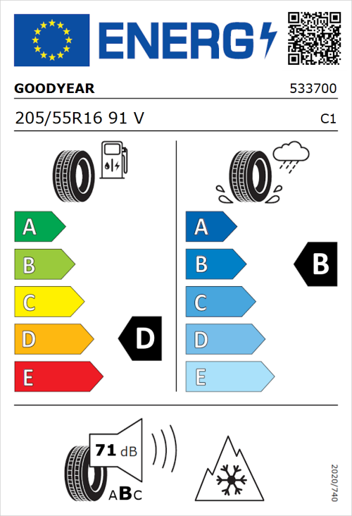 Tyre Label for Goodyear Vector 4Seasons Gen-2 205/55R16 91V