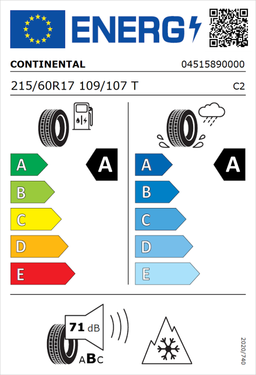 Tyre Label for Continental VanContact Eco 215/60R17 109/107T
