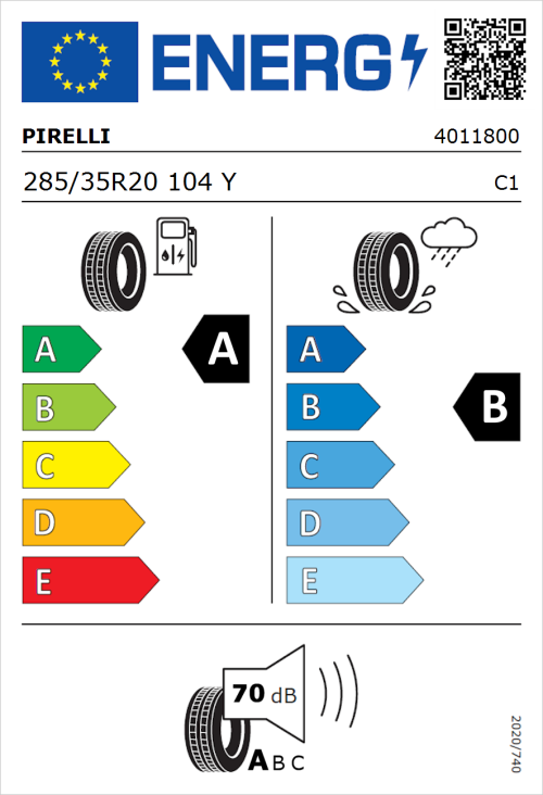 Tyre Label for Pirelli P Zero New (PZ4) (PNCS) 285/35R20 104Y