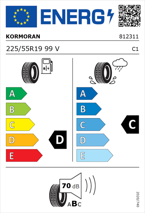 Tyre Label for Kormoran SUV Summer 225/55R19 99V