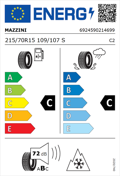 Tyre Label for Mazzini Effivan 215/70R15 109/107S