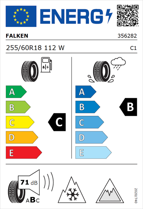 Tyre Label for Falken Euroall Season AS220 PRO 255/60R18 112W