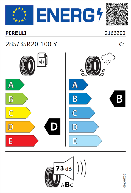 Tyre Label for Pirelli P Zero 285/35R20 100Y