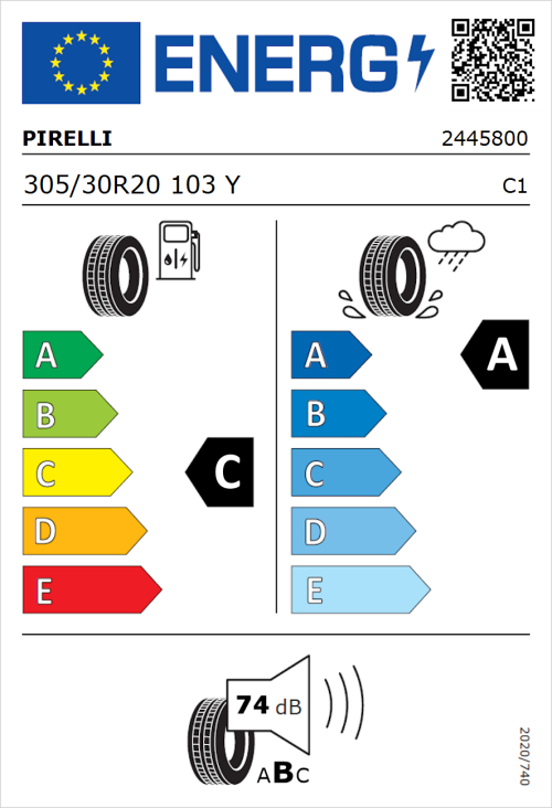 Tyre Label for Pirelli P Zero 305/30R20 103Y