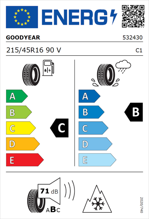 Tyre Label for Goodyear Vector 4Seasons Gen-2 215/45R16 90V